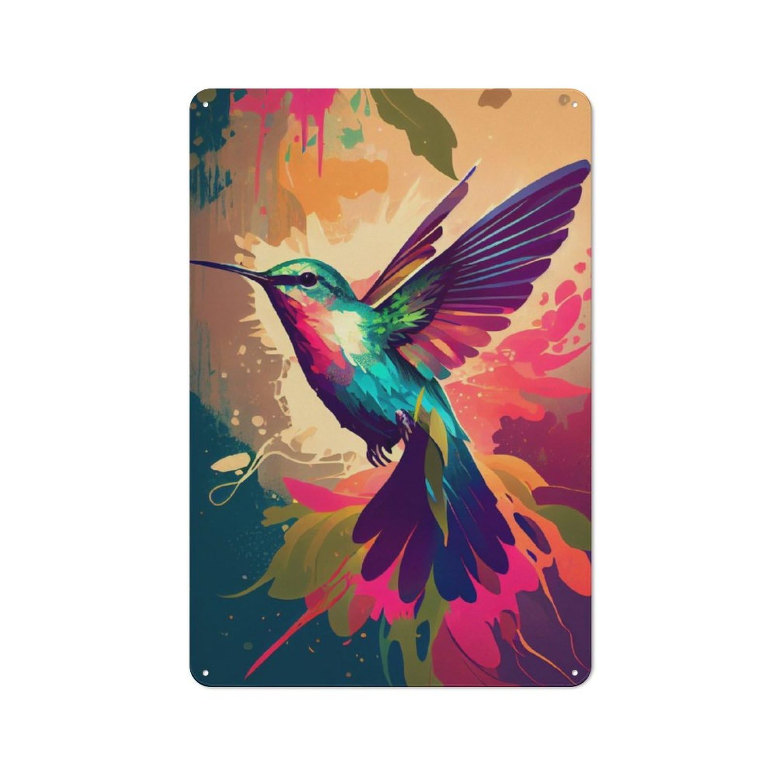 Junmoney Hummingbird Drawn Vintage-Inspired Tin Sign 30X20cm For Living Room Wall, For Display In Living Rooms And Feature Walls