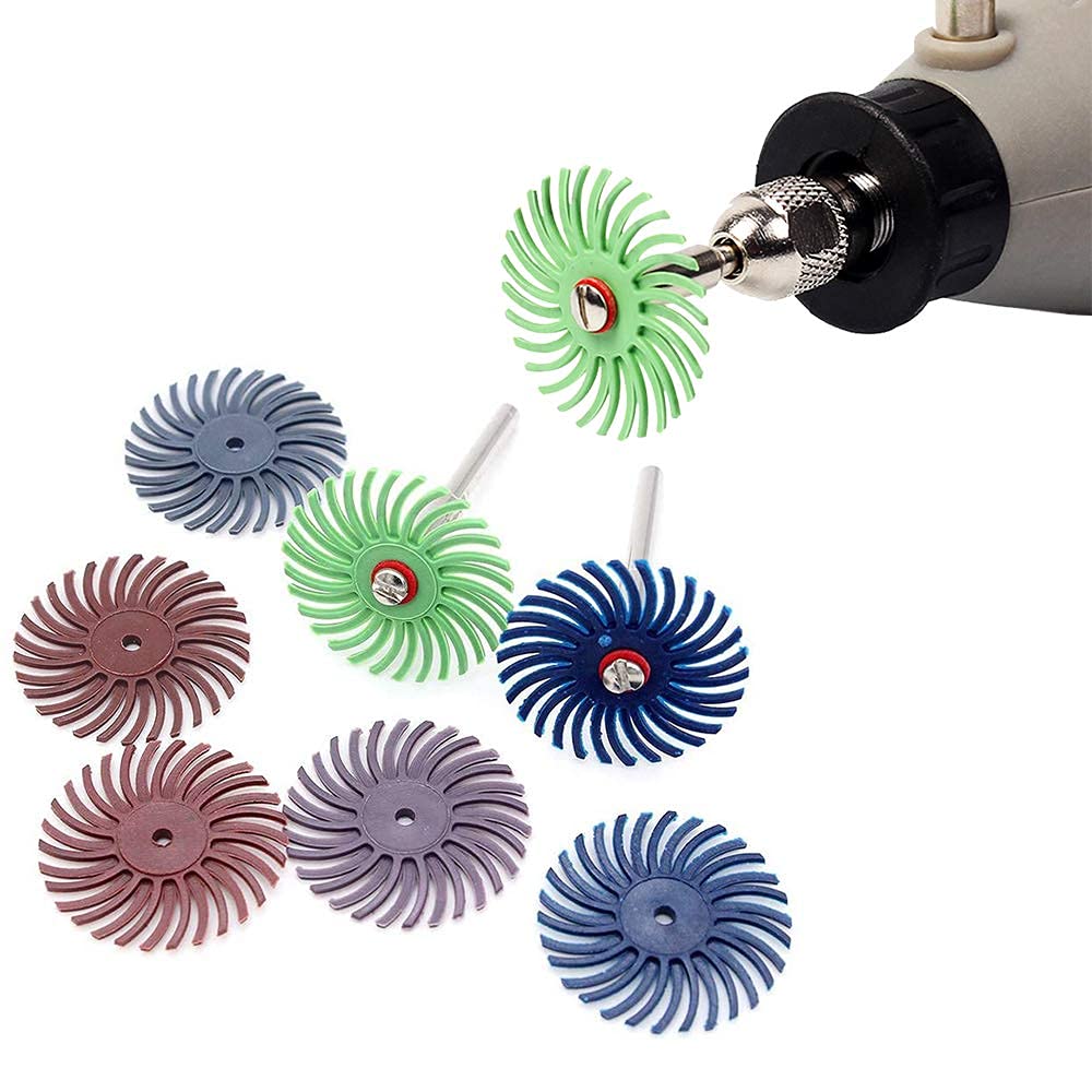 18 Disques Abrasifs à Poils Radiaux Pour Outil Rotatif - 6 Grains Différents