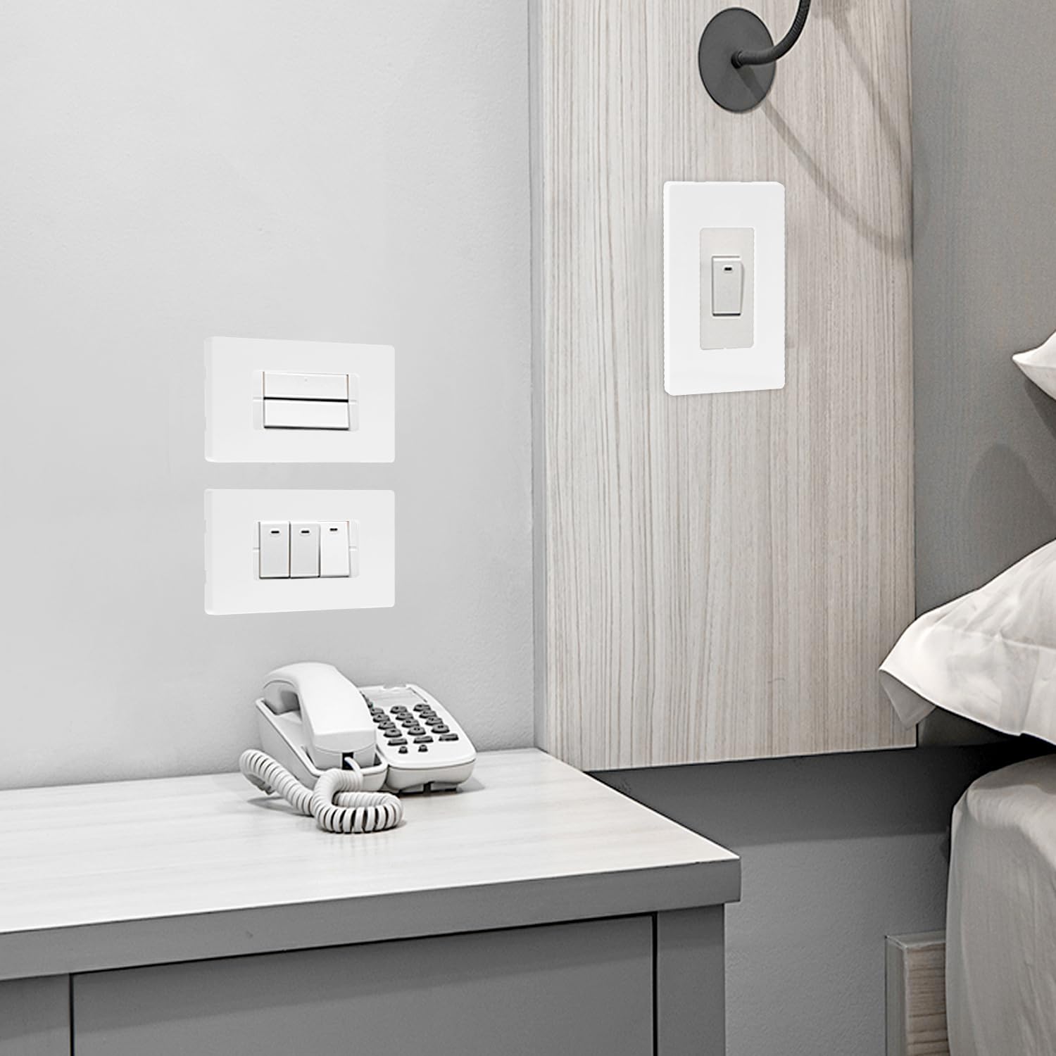 QWORK Placca da parete senza viti, confezione da 50, bianco sporco lucido, design moderno con caratteristiche di sicurezza nascoste