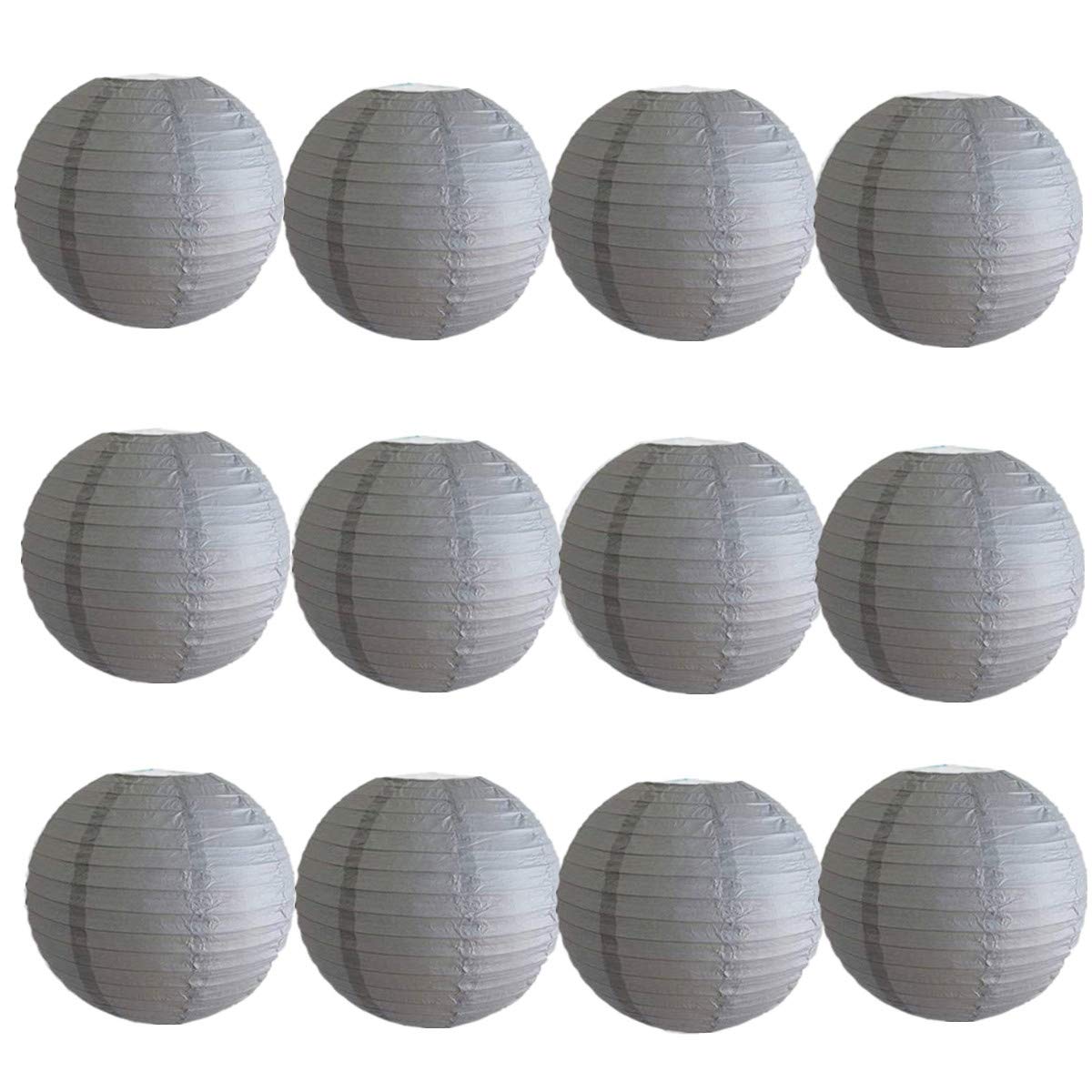 A Liittle Tree -12 PCs Round Paper Lanterns Wedding Party Christmas New Year (Grey, 8")