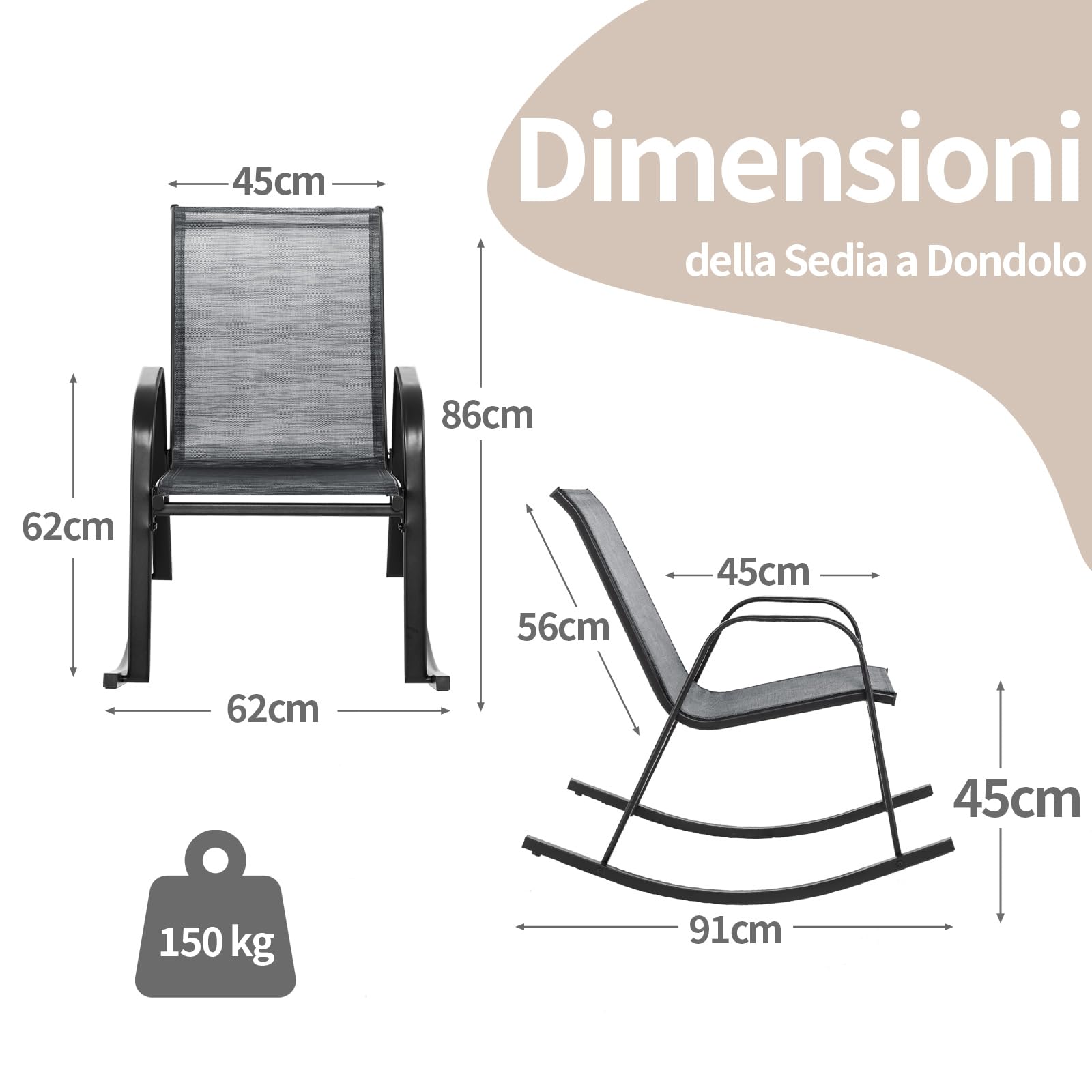 COSTWAY Sedie a Dondolo da Giardino 2 Pezzi, Dondoli da Esterno Ergonomici in Textilene Traspirante e Movimento Dolce, Sedie Dondolo da Balcone Terrazzo Giardino, Portata 150 kg (Grigio)