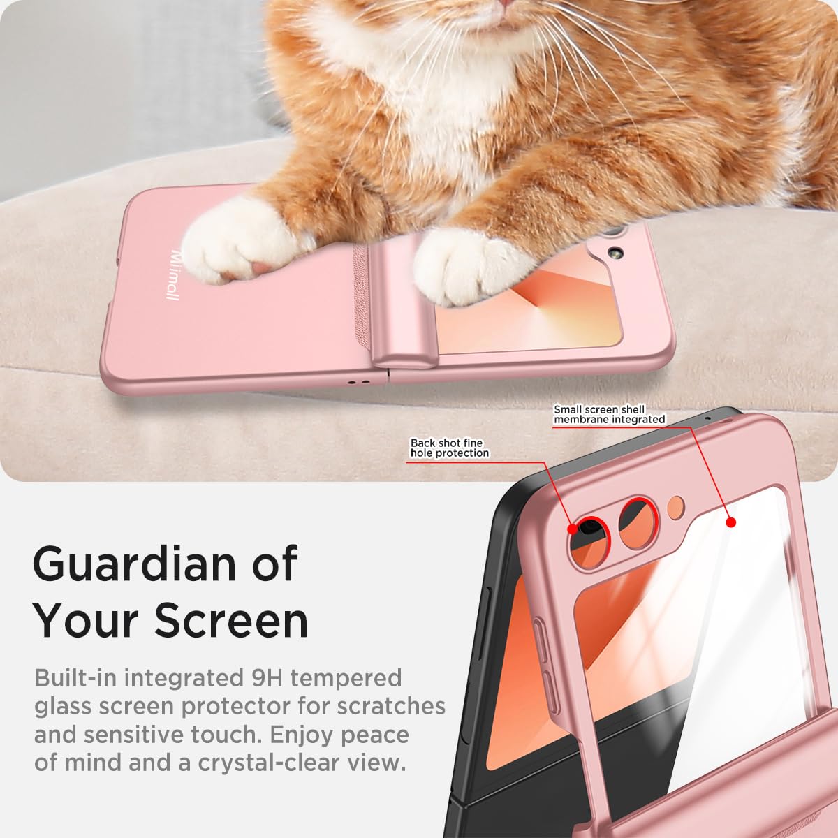 Miimall Custodia sottile per Samsung Z Flip 6 con pellicola protettiva, custodia per Galaxy Z Flip6 con protezione per cerniera Supporto ricarica wireless opaca carina custodia per telefono da donna