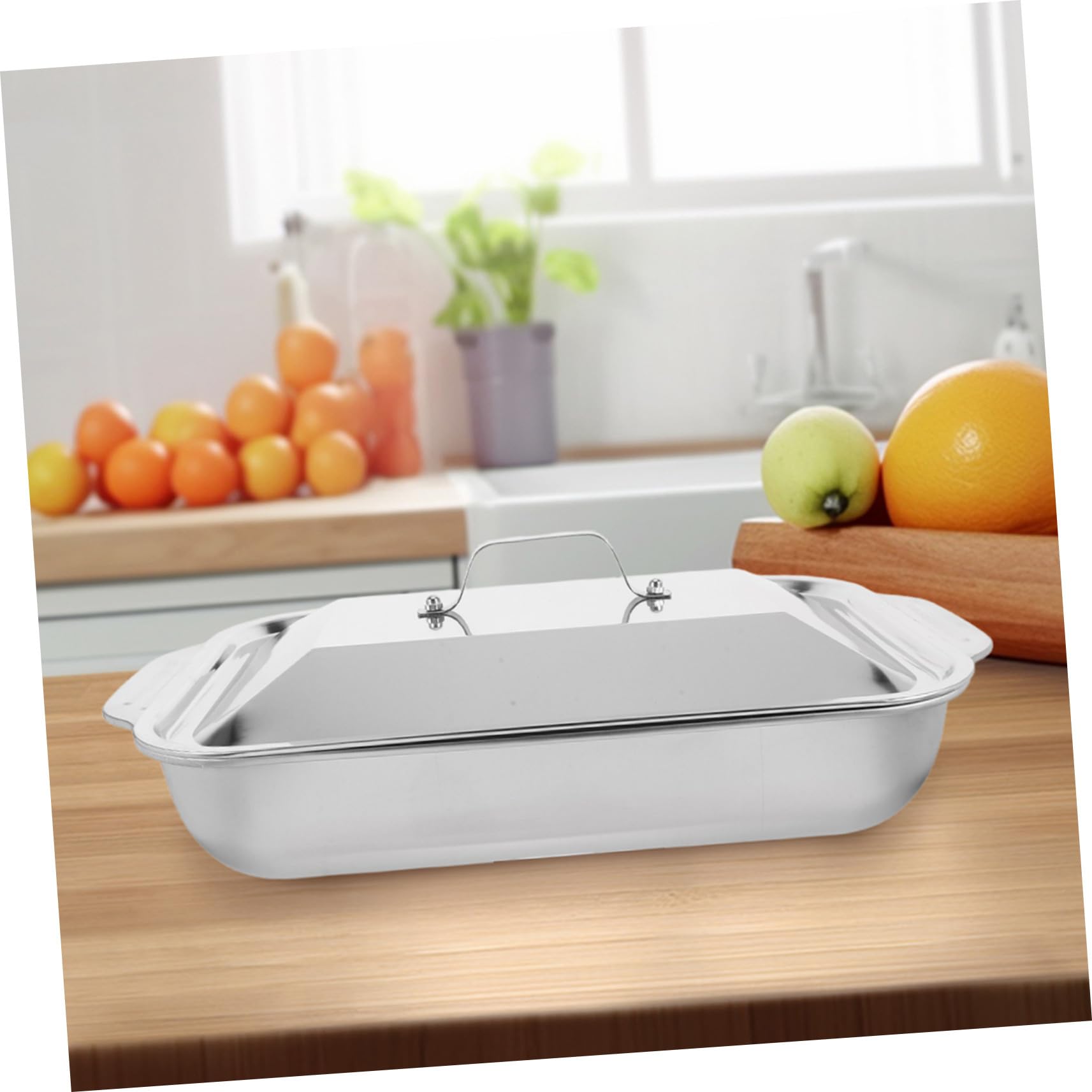 Asar y Hornear Bandeja Rectangular de Acero Inoxidable con Diseño Profundo y Resistente Pescado y Carnes para Uso en Parrilla y Horno