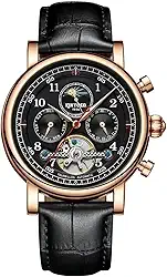 Relógio mecânico automático masculino turbilhão calendário perpétuo esqueleto negócios relógios de pulso