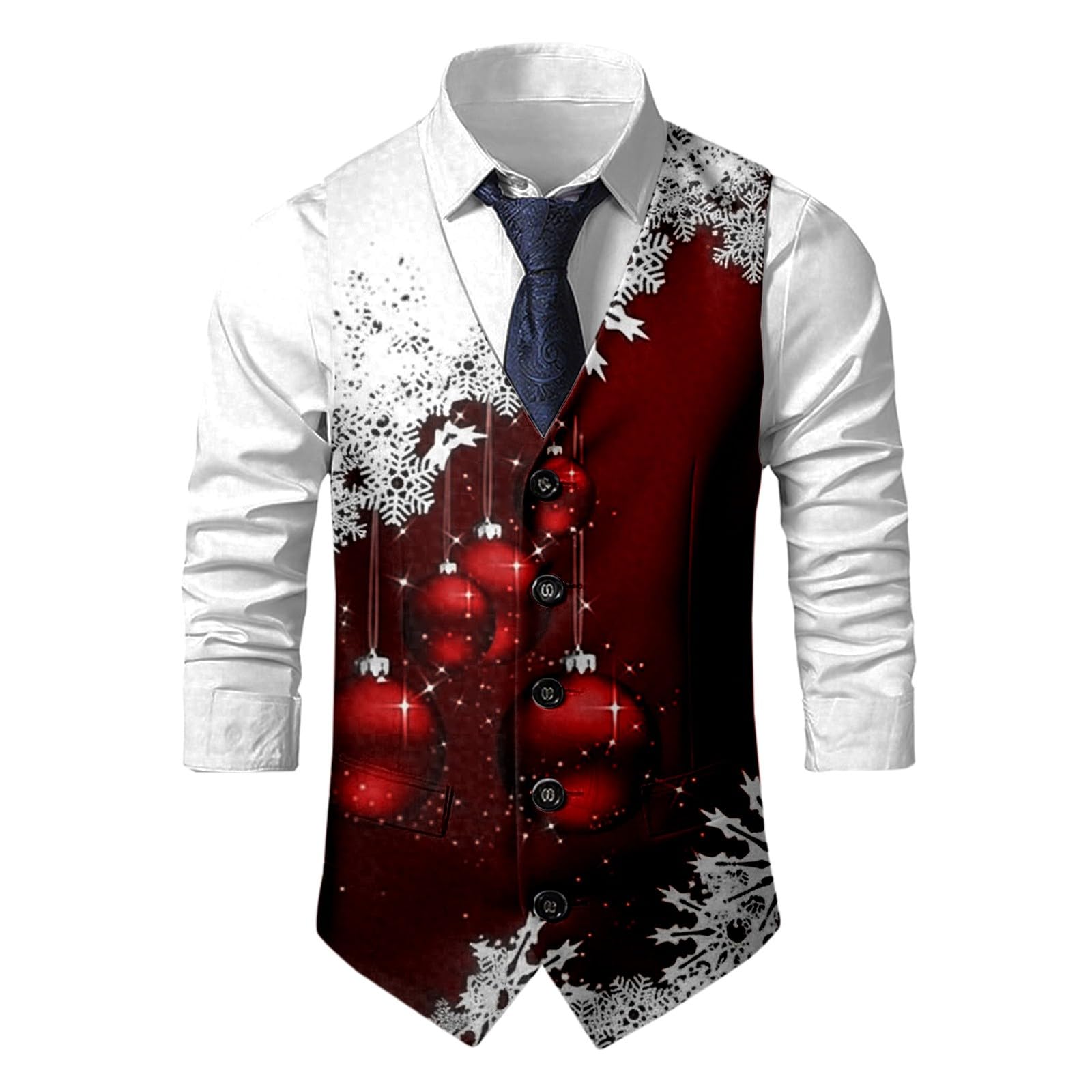 Men's Christmas Waistcoat Festive UK Santa Xmas Suit Vests Men's Christmas Vest Suit Holiday Business Dress Waistcoat V-Neck Party Snowflake Xmas Costumes Party