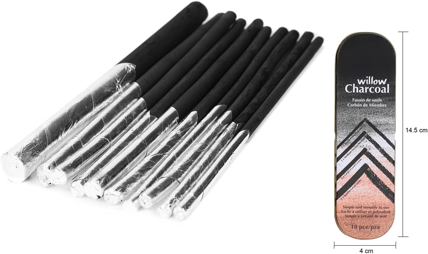 XGOPTS Willow Vine Sketch Charcoal Sticks Tin Box Set of 10