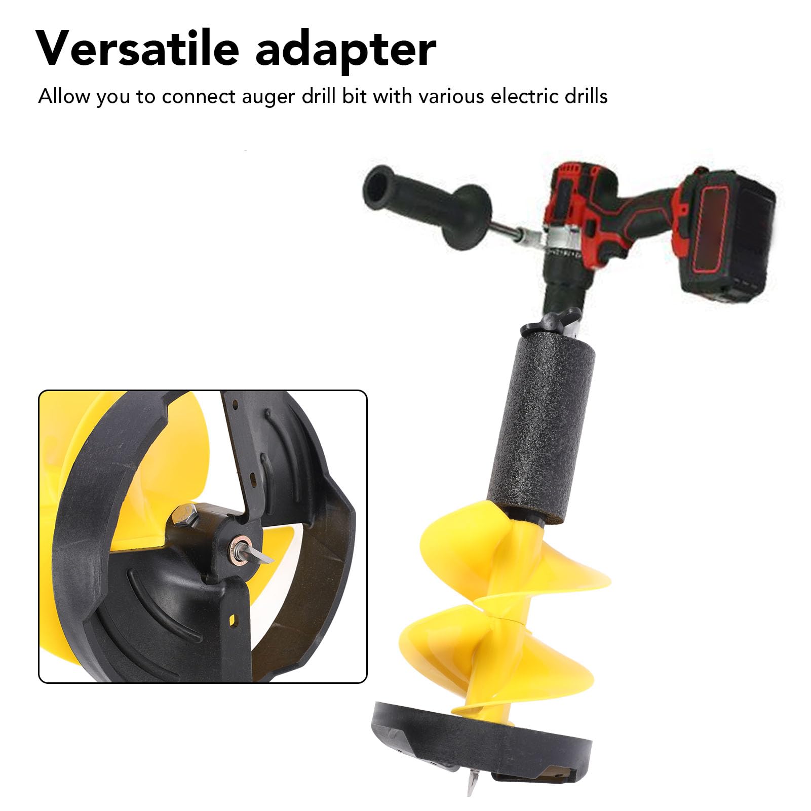 Ice Drill Auger, 8 Inch Diameter 20 Inch Length Ice Fishing Auger Bit with Versatile Adapter & Float, Ice Auger Bit for Thin Ice Layers in Shallow Water Areas