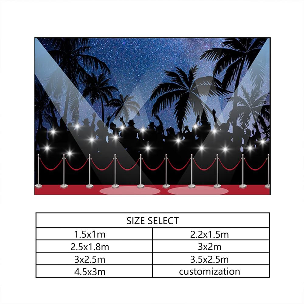 YongFoto 3x2m Vinyle Toile de Fond Hollywood Décor de scène Spots Nuit étoilée Fond de Studio Photo Décors de fête photobooth Shooting Accessoires 10ft