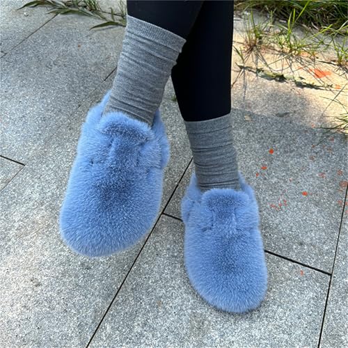 Womens Winter Slippers Sandals Plush Faux Fur Fluffy Flats Slippers Warm Slide Shoes Beige 5