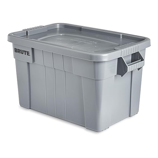 Rubbermaid Commercial Products BRUTE Tote Storage Bin with Lid, 20-Gallon, Gray, Rugged/Reusable Boxes for Moving/Camping/Garage/Basement Storage, Pack of 6
