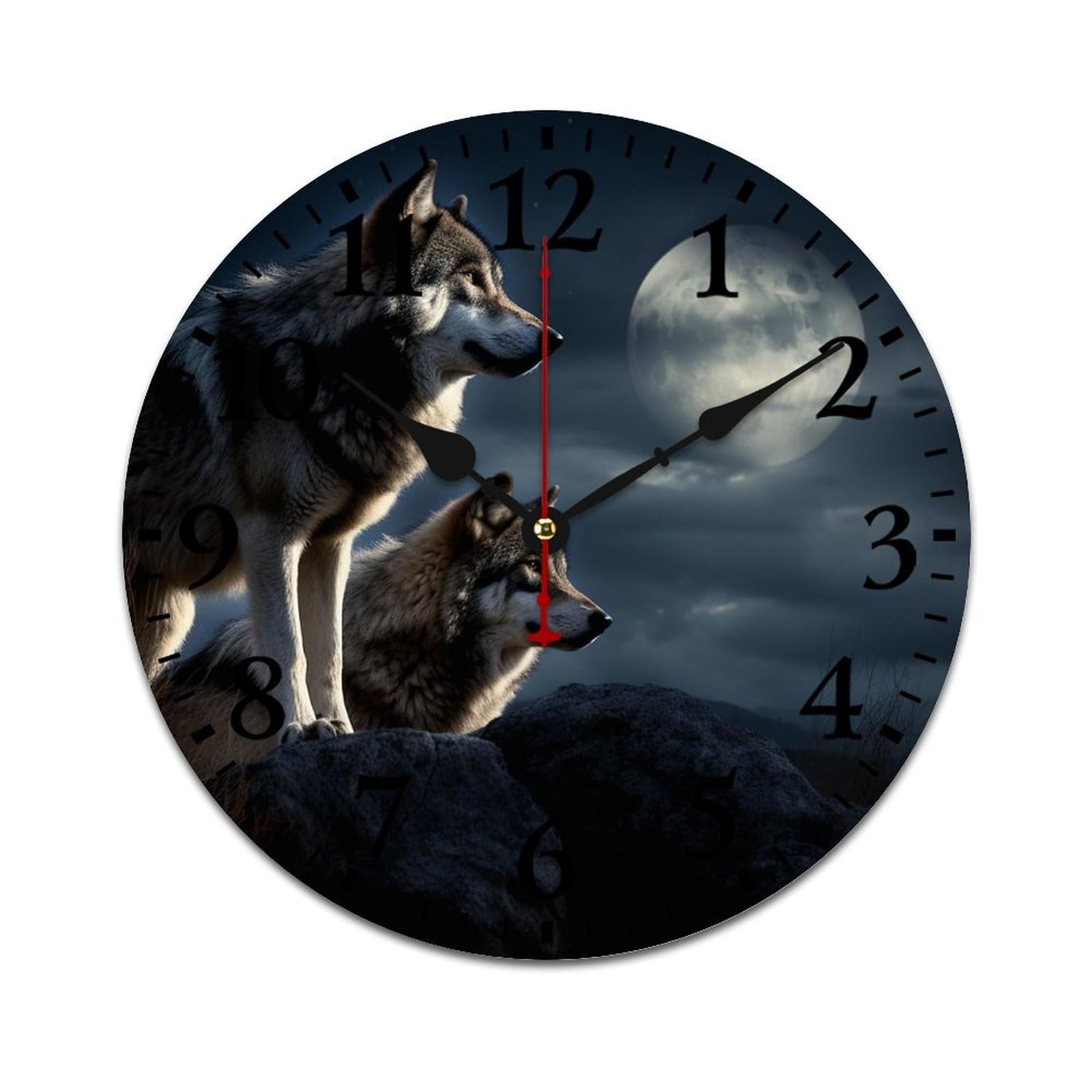 NTVOWPZO 10 Inch Wall Clock Wooden Wolves in The Moonlight Battery Operated Wall Clocks Silent Non-Ticking Square Wall Clock for Living Room Kitchen Home Office Wall Decorative Clocks