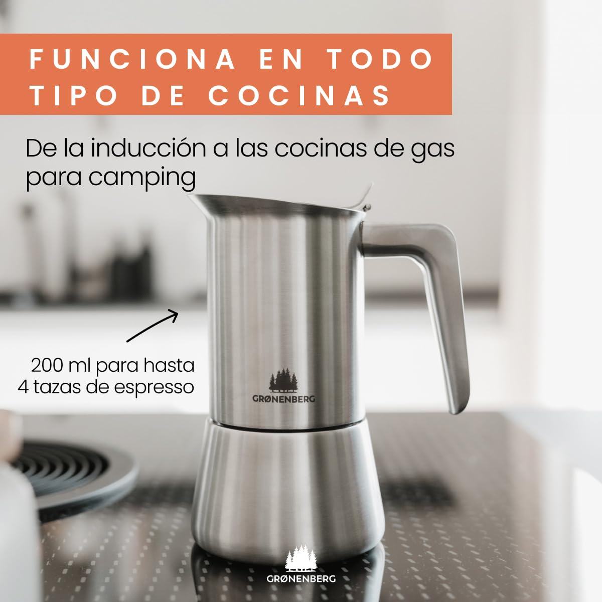 Groenenberg Spar Set 4 | Espressokocher Edelstahl 4 Tassen + Kaffeemühle manuell | Induktion Espressokanne (200ml) + Handkaffeemühle