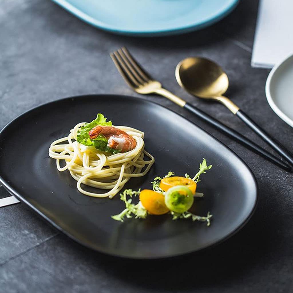 Piatti da Porzione per Brunch Piatti ceramici ceramici creativi Piatti grandi Piatti 10 pollici Elegante Ovale opaca Ovale per la pasta Bistecca Dessert e Antipasto Piatti Dinnerware Per Antipasto, Ce