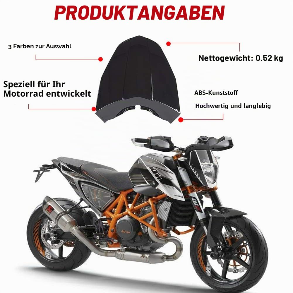 Motorrad Heck Sozius Solositz Motorhaube Verkleidung Sitzbezug für Duke 690 2013 2014 2015 (Weiß) (Weiß)