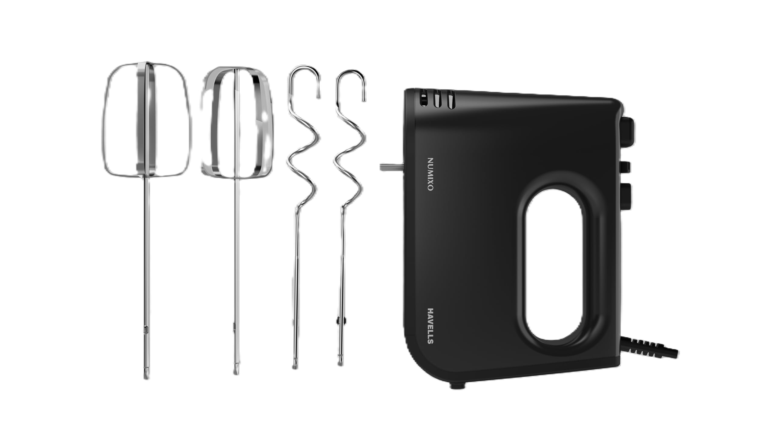 Havells Numixo 300 watt Hand Mixer with Single Eject Button | 5 Speed Turbo Function | Stainless Steel Hooks | 1300 RPM & 2 Years Warranty (Black)