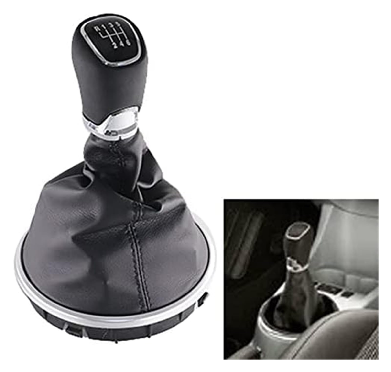 Jsrvqkms 5Speed Set Car Gear Knob For Skoda For Fabia 2 Ii Mk2 For Combi For Scout 2007-2014 Car Gear Shift Knob Silver Leather Lever Gaitor(5Speed Set)