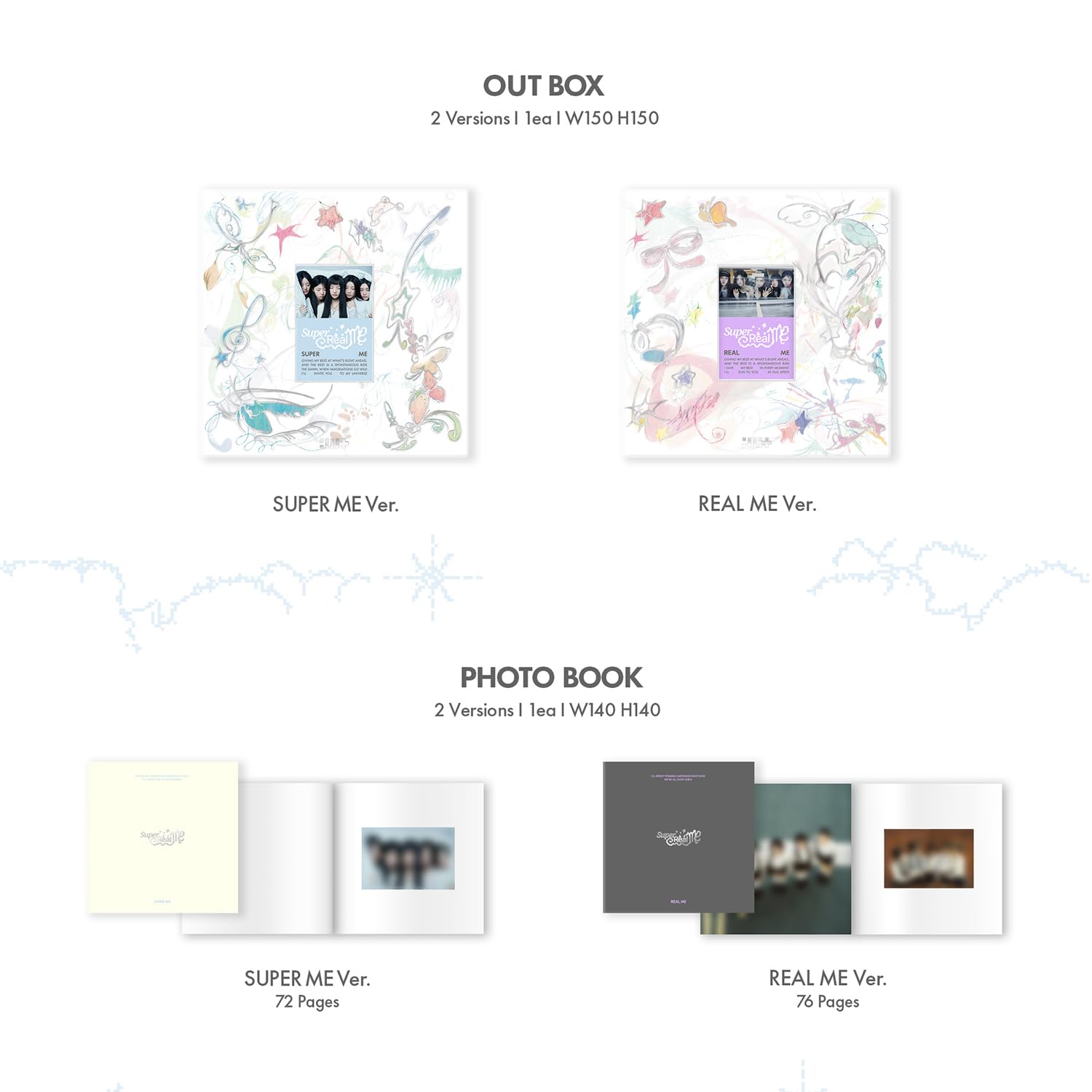 ILLIT - 1st Mini Album [SUPER REAL ME] (REAL ME ver.) Photobook R + Photocard + Illit Logo Sticker + Album Logo Sticker + Sticker + Paper Magnet + Paper Ornaments + Poster With Lyrics