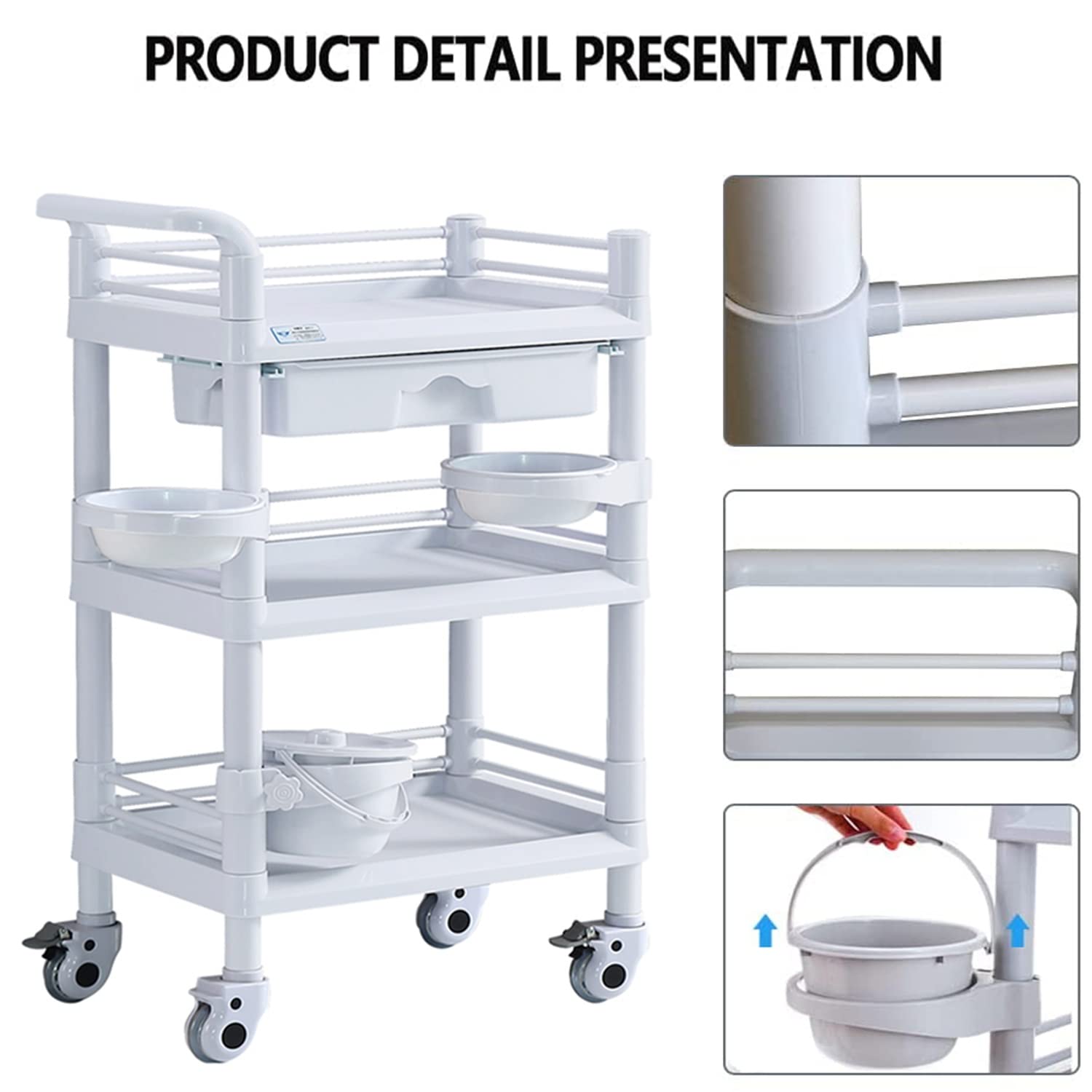 Carro rodante del SPA del salón de Belleza del Estante de 3 Niveles, | Soporte de estación de almacenamiento móvil que sirve con cajón for herramientas de peinado