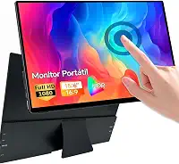 Monitor portátil de 15,6 polegadas com capa protetora, conectividade USB-C HDMI Full HD 1080p e alto-falantes integrados, compatível - Preto