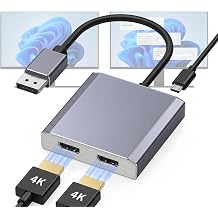 DisplayPort to Dual HDMI Adapter 1 in 2 Out, 4K@60Hz DP to HDMI Splitter for Dual Monitors, Extended Display MST Hub for Windows PC, NVIDIA/AMD Graphics Card [Mac OS Mirror Only]