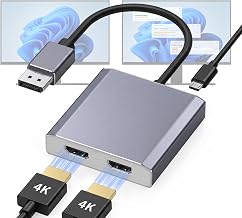 DisplayPort to Dual HDMI Adapter 1 in 2 Out, 4K@60Hz DP to HDMI Splitter for Dual Monitors, Extended Display MST Hub for Windows PC, NVIDIA/AMD Graphics Card [Mac OS Mirror Only]