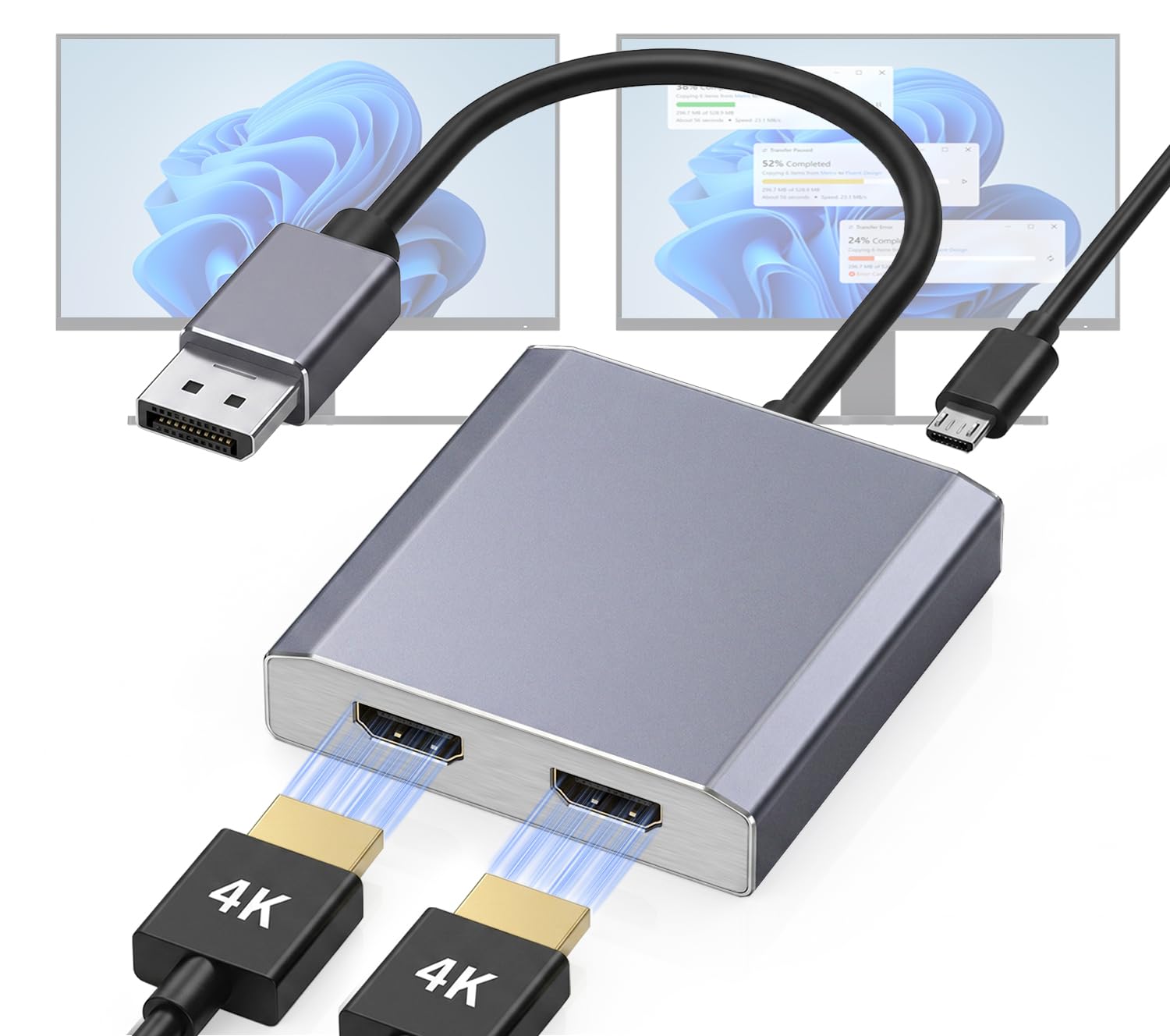 Adaptateur DisplayPort vers double HDMI 1 entrée 2 sorties, répartiteur DP vers HDMI 4K @ 60 Hz pour deux écrans, hub MST à affichage étendu pour PC Windows, carte graphique NVIDIA/AMD [Mac OS