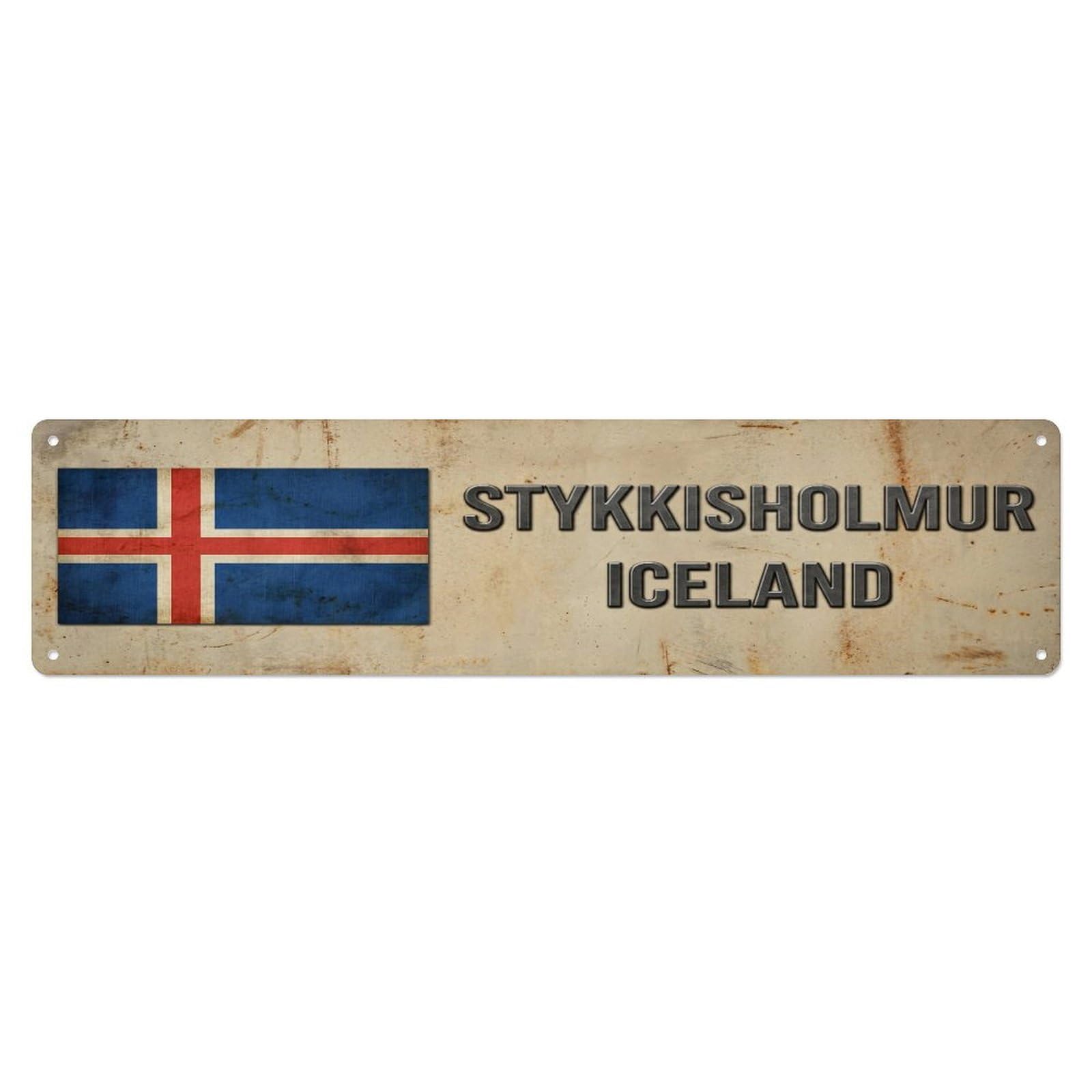 Metal Tin Sign Vintage Stykkisholmur Iceland Flag Decor Rustic Travel