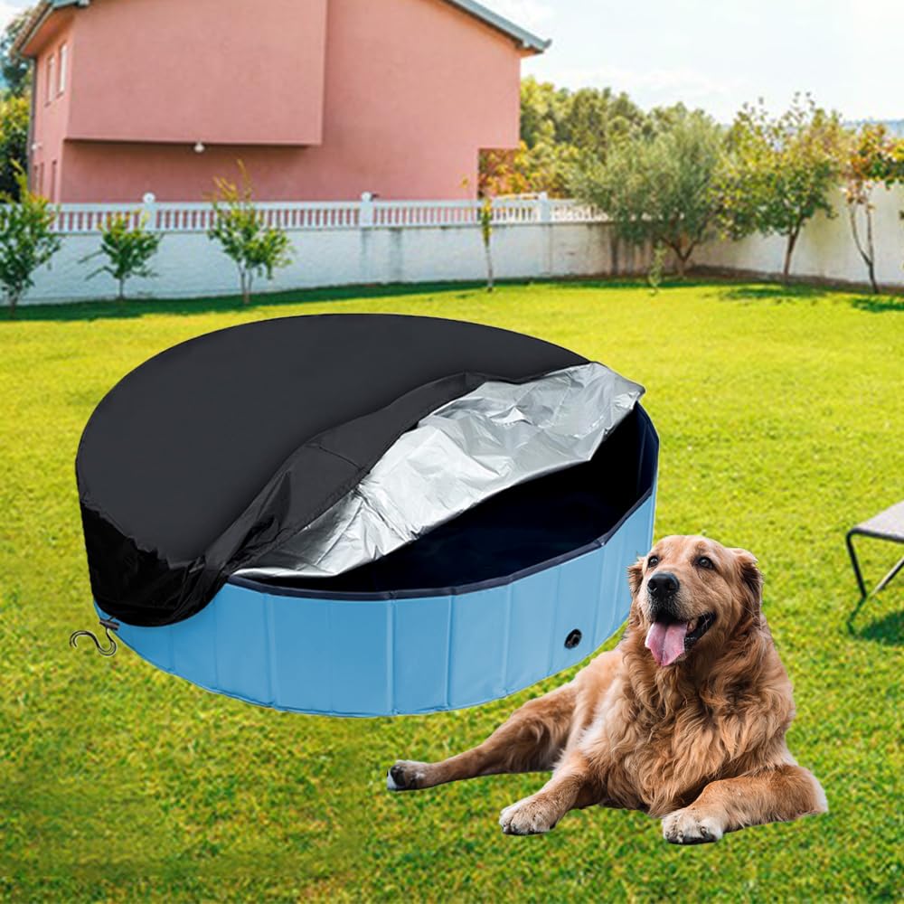 Couverture de Piscine Ronde,Couverture de Piscine pour Chien, Couverture de Piscine avec Cordon, Couvertures De Piscine Pliables, Imperméable à l'eau et à la Poussière, 160 x 30cm