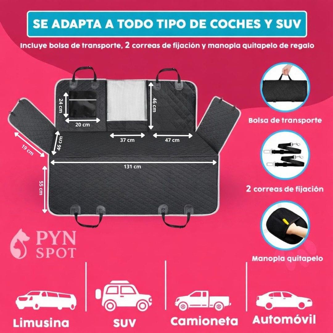 Funda Coche Perro Asiento Trasero Impermeable 600D Antideslizante | Protector para Mascotas con Ventana de Malla, Solapas Laterales y Ajuste Universal