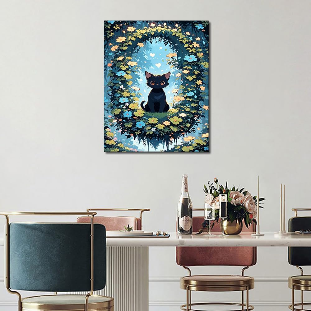 Paint by Numbers for Adults Black Cat Paint Numbers Kits Animal Garden Landscape Paint by Number DIY Gift Oil Painting for Adults Beginner 16 x20 Inch with Frame Paint by Number Kits Home Wall Decor