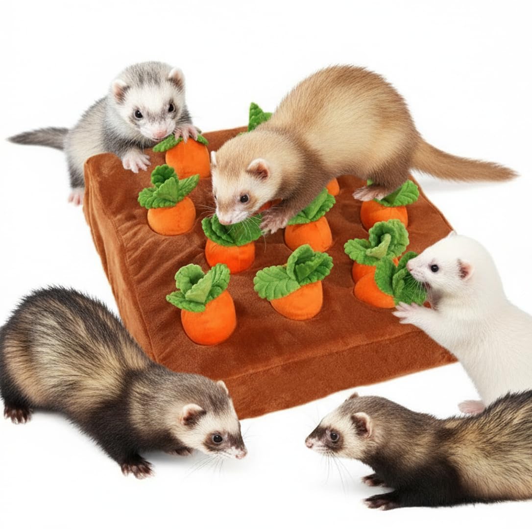 Tapis à renifler interactif pour Furet - Jouet d'enrichissement de friandises pour Petits Animaux, Lapin, Chinchilla, Cochon d'Inde, Hamster (12 Carotte)
