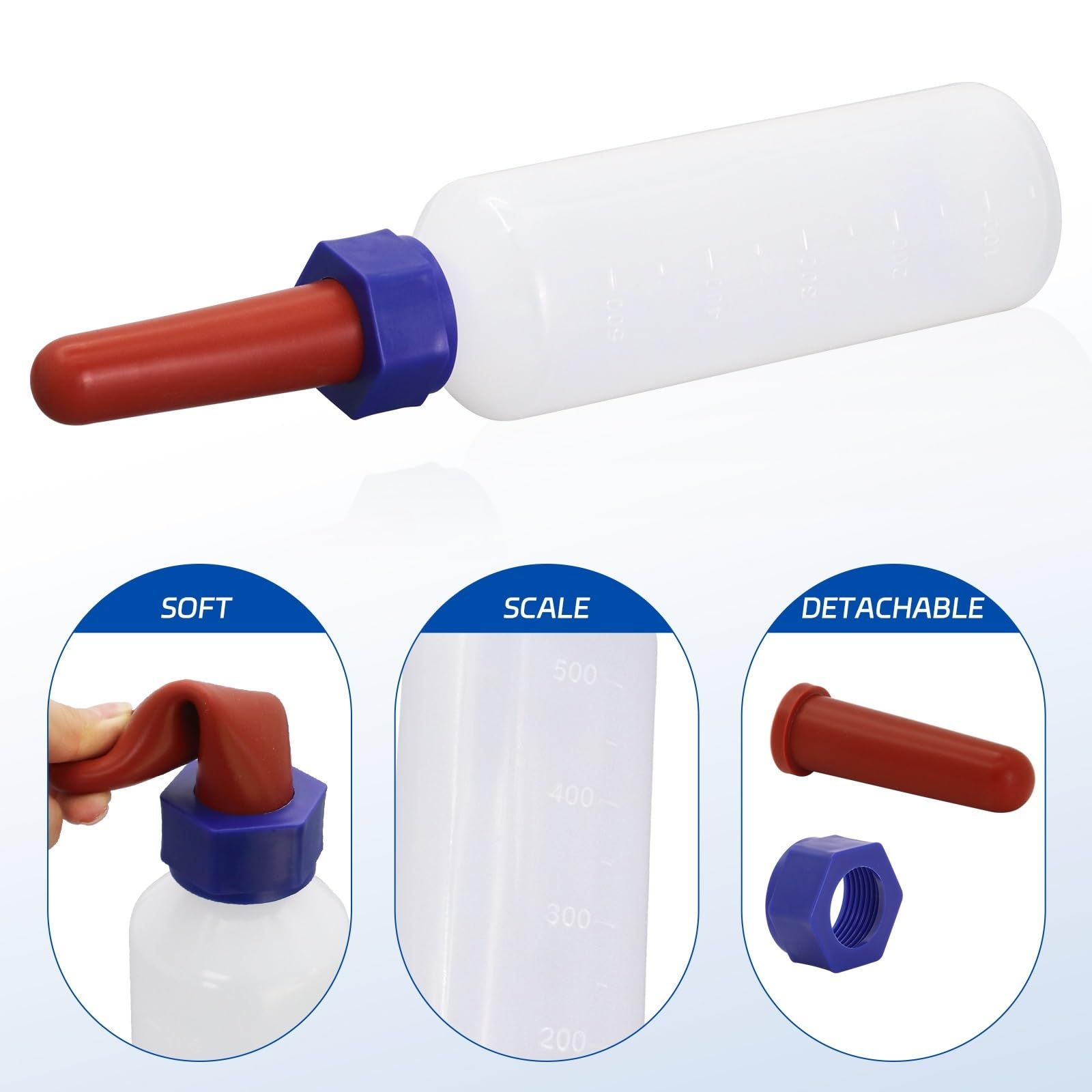 Butelki do karmienia jagniąt, Butelka do karmienia jagnięciny 1/2 szt. 500 ml/1000 ml ze smoczkiem dla jagniąt Cielęta Prosięta i szczenięta(1000ml,2pcs)
