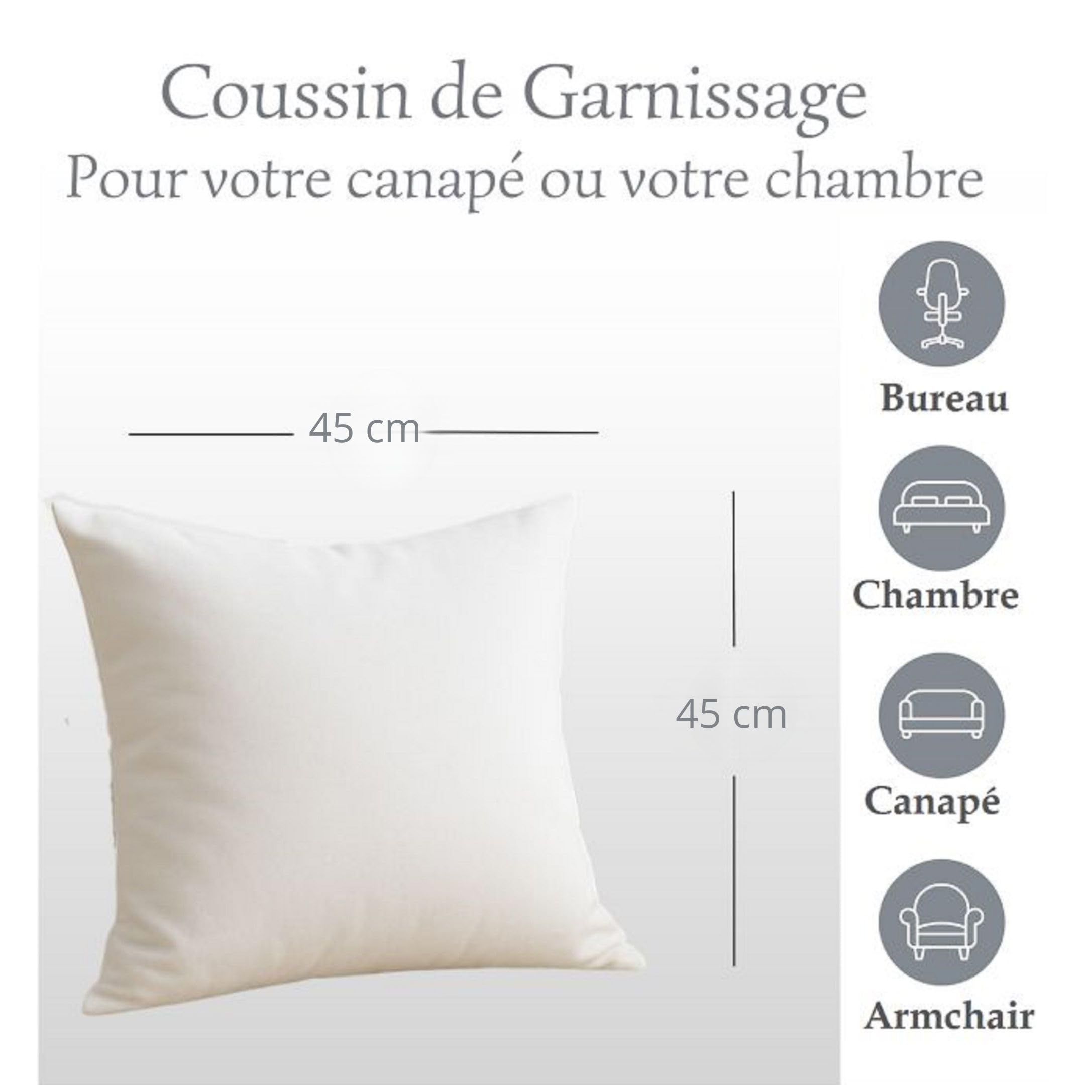 LNT France - Coussins de Garnissage, Ultra Gonflant, Coussin Canapé, Coussin à Recouvrir, Rembourrage Coussins Blanc. (45x45 cm (Lot de 4))