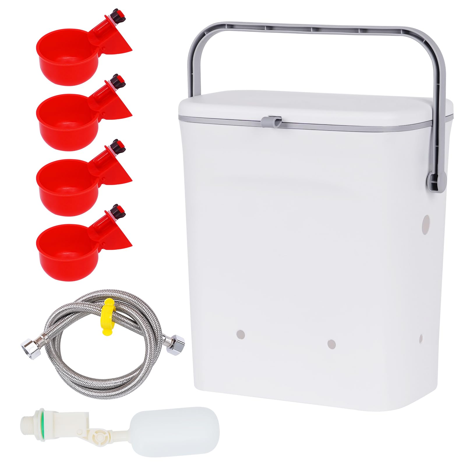 9L Abbeveratoio Per Galline con 4 Pezzi Bevitori Automatici Ciotole con 100cm Tubo Intrecciato Adatto per Pollame Uccelli Piccioni Polli Anatre per Essere Appesa nel Pollaio