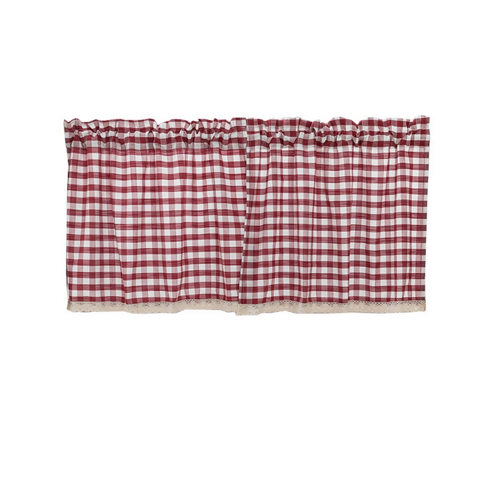 A.Monamour Rideau de Cuisine Court pour Petit Fenêtre Lin Opaque à Carreaux Rouge avec Dentelle Blanche - Brise-bise, Rideaux à Disques, Panneaux, Cantonnières, Demi-rideau Passe-Tringle
