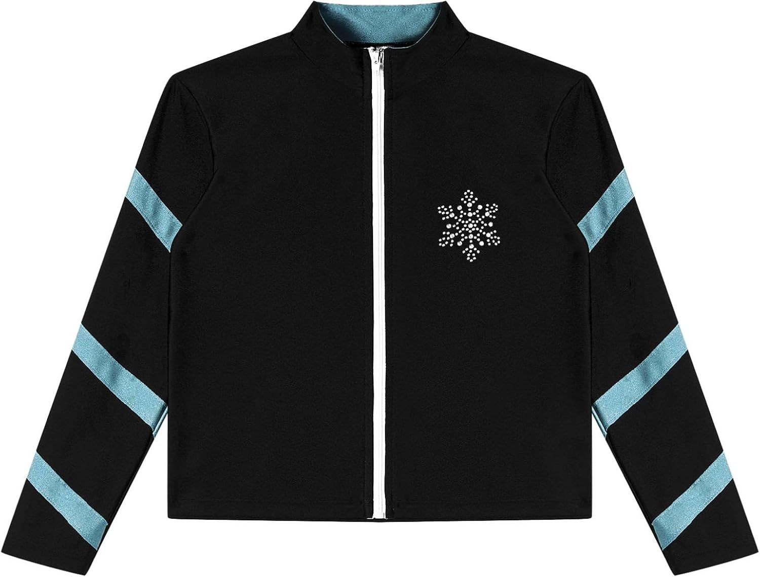 Kids Girls Long Sleeve Figure Skating Gymnastics Jacket Color Block Fleece-Lined Zipper Sweatshirt Coat