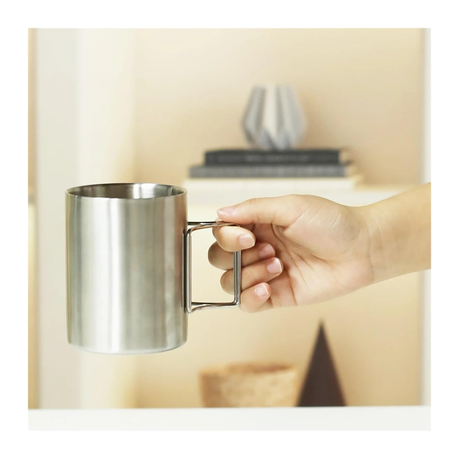 Zusammenklappbarer Edelstahlbecher Campingbecher aus Edelstahl | 304 Faltbarer, tragbarer, isolierter Becher for den Außenbereich(400ml)