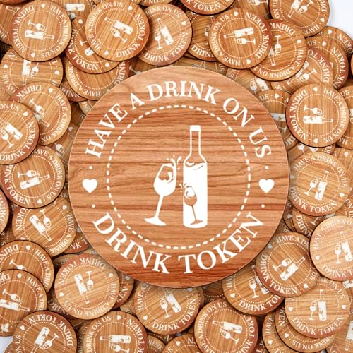 Image of Marsui 200 Pcs Wooden Drink Tokens Bulk for Wedding Personalised Drink Tickets Poker Chips for Guest Wedding Favours Beverage Birthday Parties Bar Table Decoration Supplies(Highball Cup Pattern)