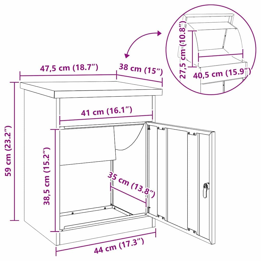 vidaXL Caja de Entrega de Paquetes Negro 44 x 35 x 59 cm, Buzón de Jardín y Terraza, Diseño Moderno, Materiales Resistente, Solución para Paquetes Seguros
