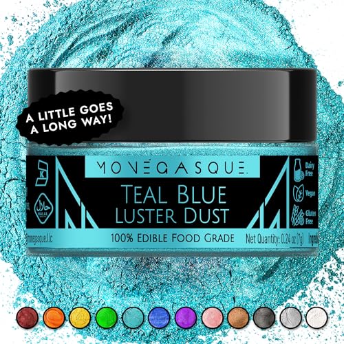 Image of MONEGASQUE Teal Blue Edible Glitter for Drinks & Cakes, Luster Dust, 7g | Beverage Shimmer Powder, for Mocktails, Cupcakes & Charcuterie, Cocktail Garnish, Food-Grade, Vegan, Sparkle Powder