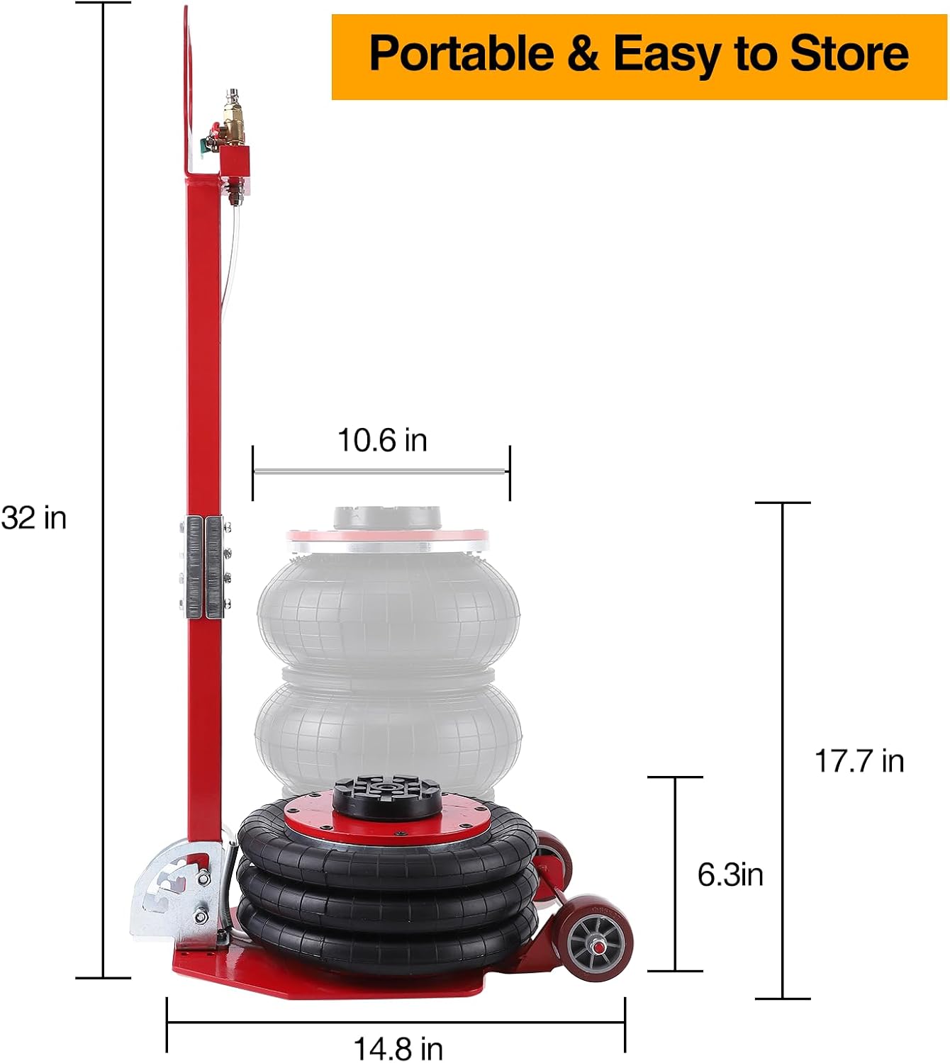 Air Jack 3 Ton/6600 lbs Pneumatic Jack, Airbag Jack Adjustable Handle Lifting Height 17.7", 3-5 s Fast Lifting Pneumatic Jack, Quick Lift Heavy Duty for Garage Car Lifting Repair, Red