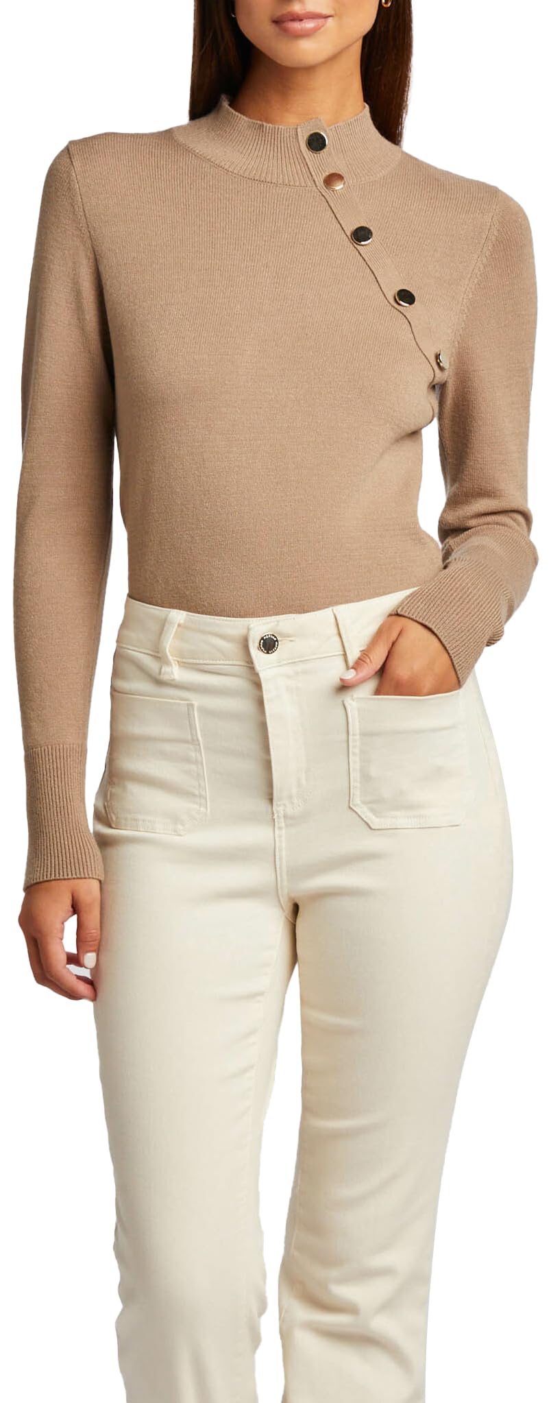 Morgan Women's Long-Sleeved Button Embellished Jumper, UK 4