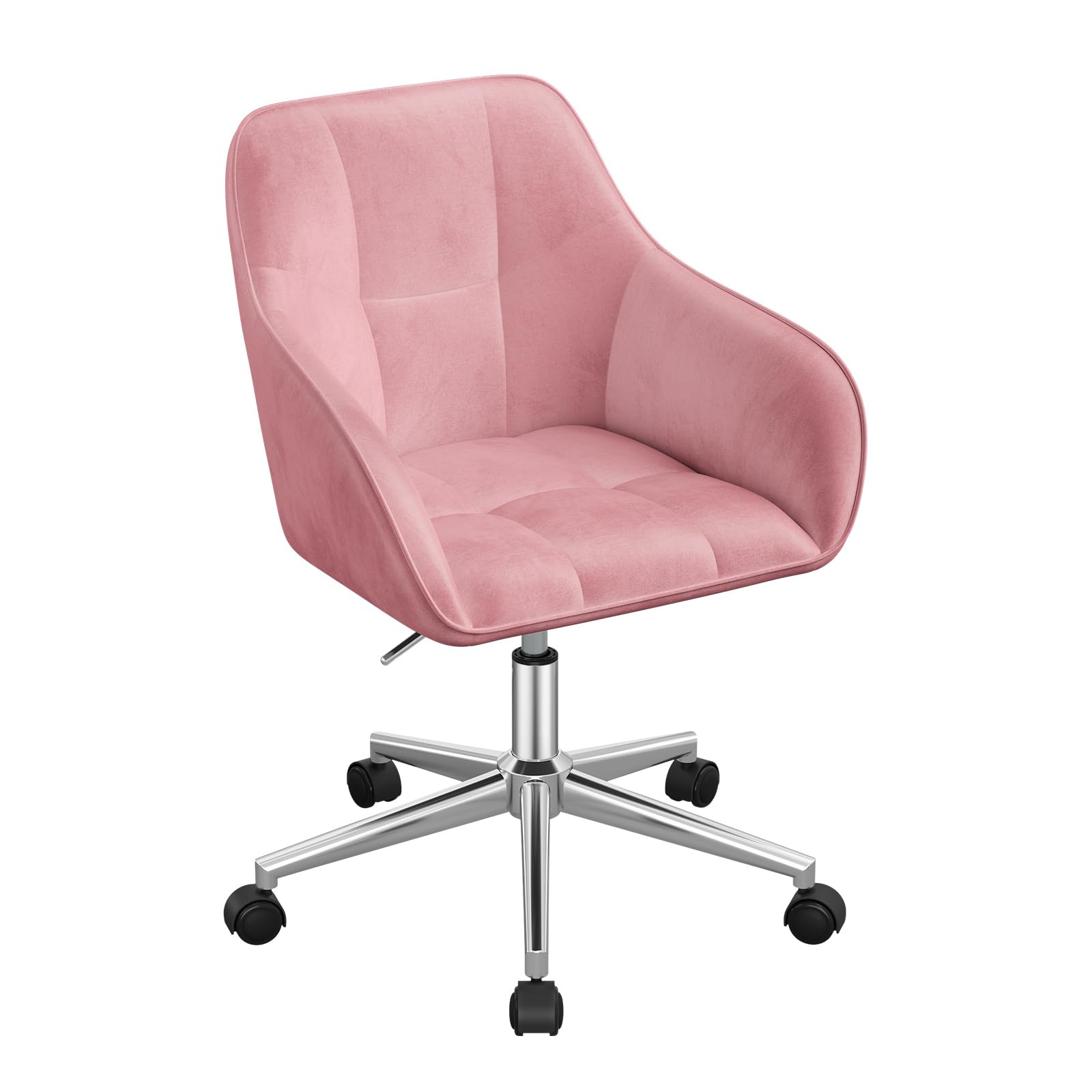 WOLTU Homeoffice Stuhl, Schreibtischstuhl, Drehstuhl, Schminkstuhl, höhenverstellbar, bis 150 kg belastbar, mit Armlehnen Samtsitz, für Schlafzimmer Büro Wohnzimmer, Rosa+Silber BS145rsw