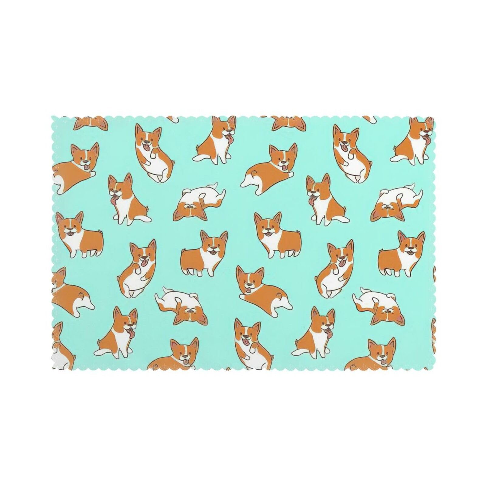 Corgi Cute Dog Print Placemats for Dining Table Set of 6 12x18 Inch Table Mats for Party Kitchen Dining.