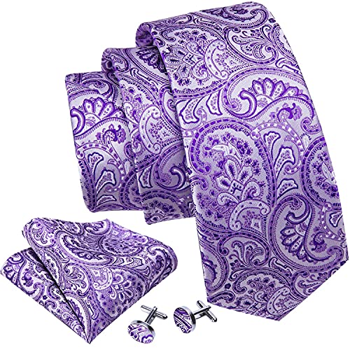 Image of Barry.Wang Paisley Tie Fashion Set Hanky Cufflinks Neckties for Men Woven Silk