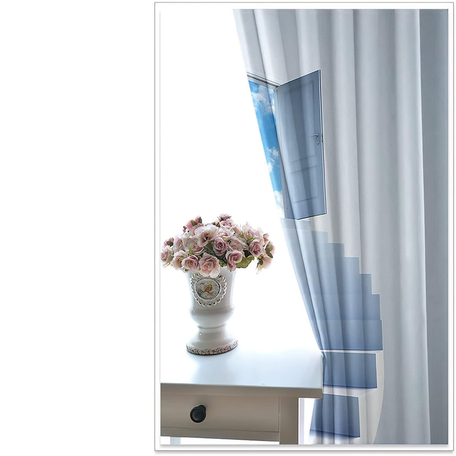 Tende Finestra Interna, Grigio Chiaro Blu Oscuranti per Finestre Ufficio 2 Pannelli Scale e Porte 3D Poliestere 152W x 274L cm