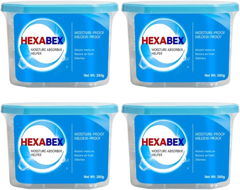 Disposable Dehumidifier Box 600ML – Moisture Absorber & Humidity Trap, Odor & Mold Remover, Fragrance-Free Calcium Chloride Desiccant for Bathroom, Kitchen, Closet & Wardrobe (Pack of 4)