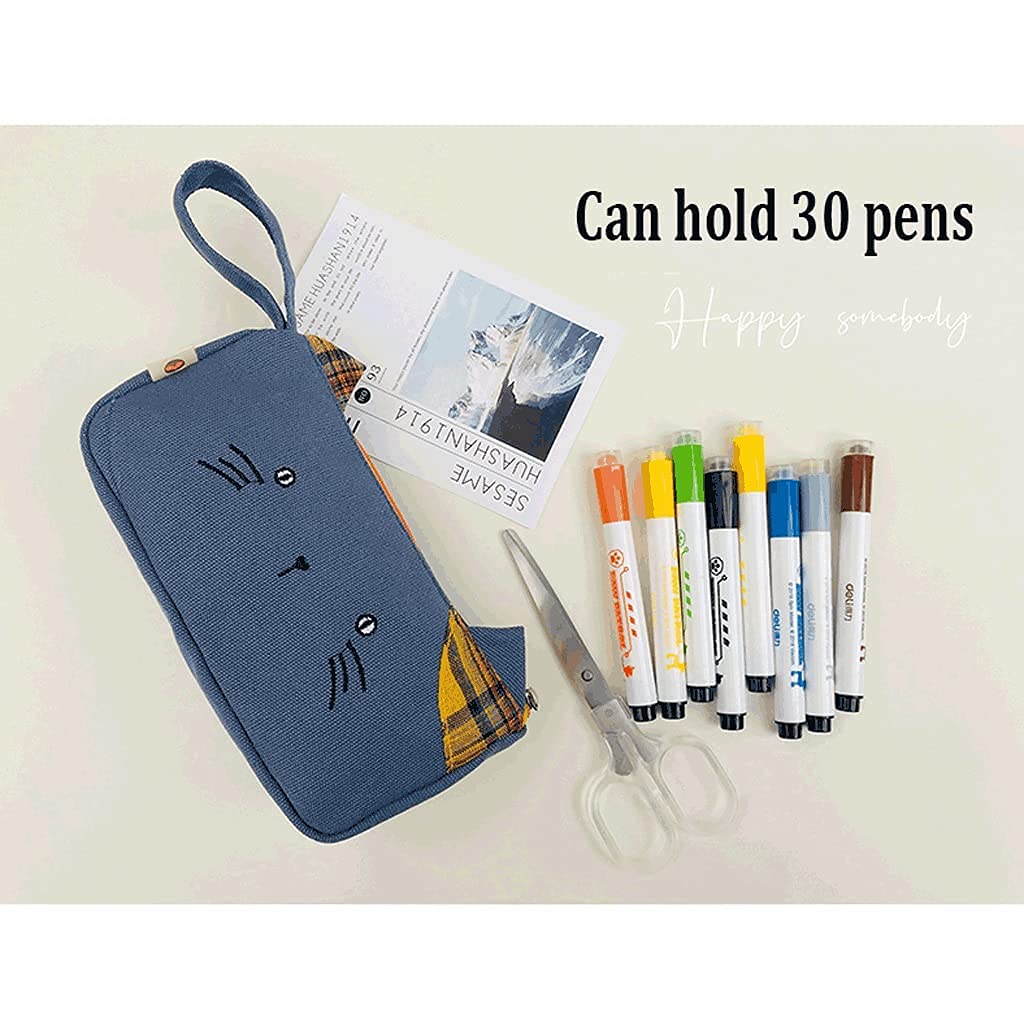 Caja de lápices Caja Linda Gato Bolsa de papelería Caja de lápices Grande Lienzo Multifuncional Bolsa de cosmética Bolsa de Bolsa de lápiz con Cremalleras-3 Colores Bolso de Bolsa de Pluma