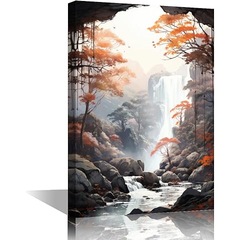 TUMOVO Forest Wall Art for Bedroom Nature Landscape Painting Creek Large Wall Art for Living Room Tree Contemporary Home Decor 1 Panels Stretched on Wooden Frame, 36L x 24W