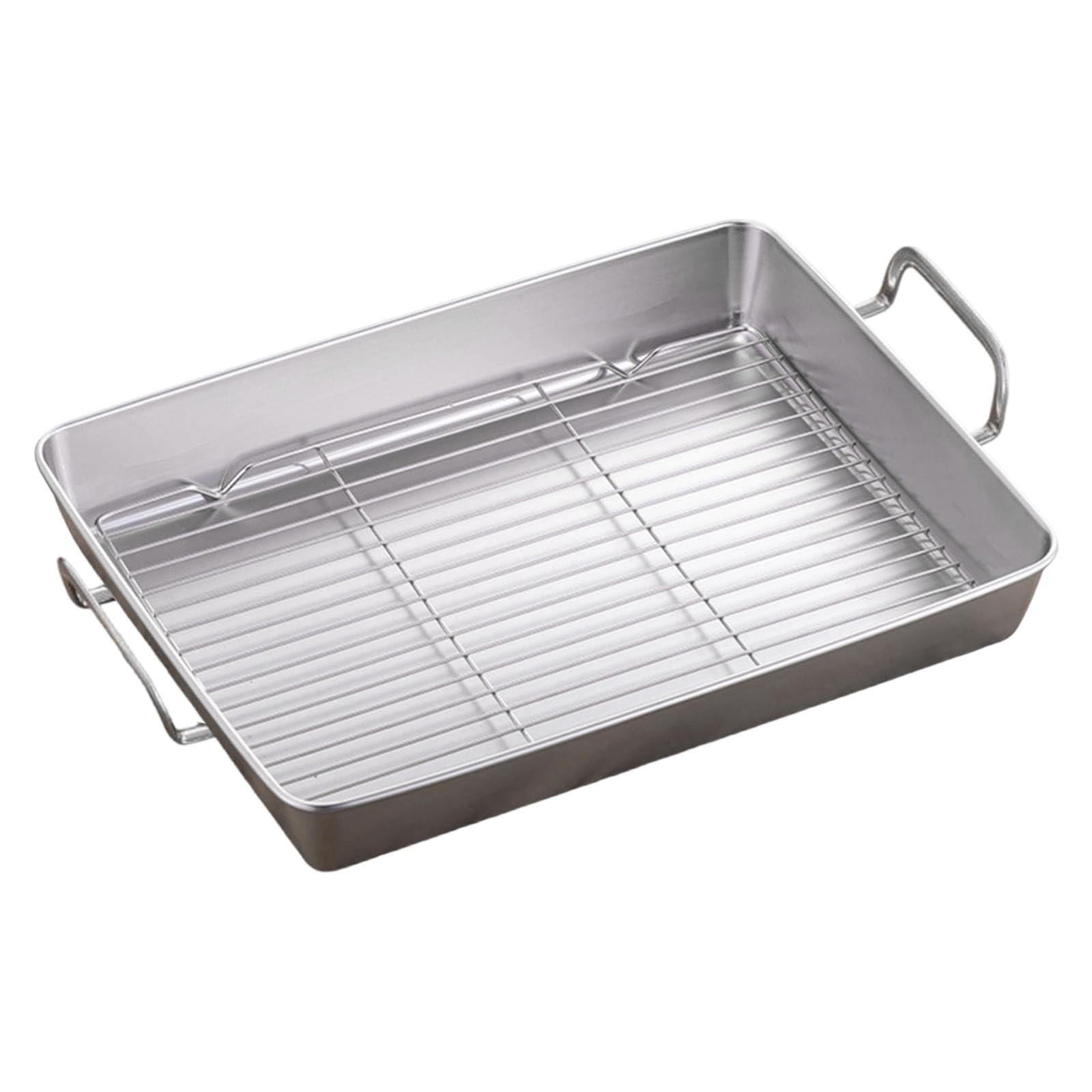 Bandeja para Asar con Rejilla Desmontable, Placa Rectangular Antiadherente, Asas de Fácil Agarre, Acero Inoxidable para Hornear, tal como se describe, Longitud 41.5 Cm